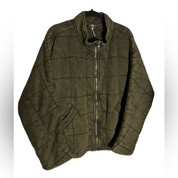 Free People Jackets & Blazers - Free People Quilted Bomber Jacket Knitted Dolman Coat Dusted Military Green